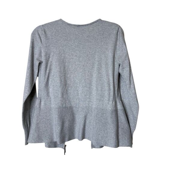 CAbi Willow Light Gray Double Zip Peplum Cardigan Sz M Preppy, Casual - Picture 6 of 13